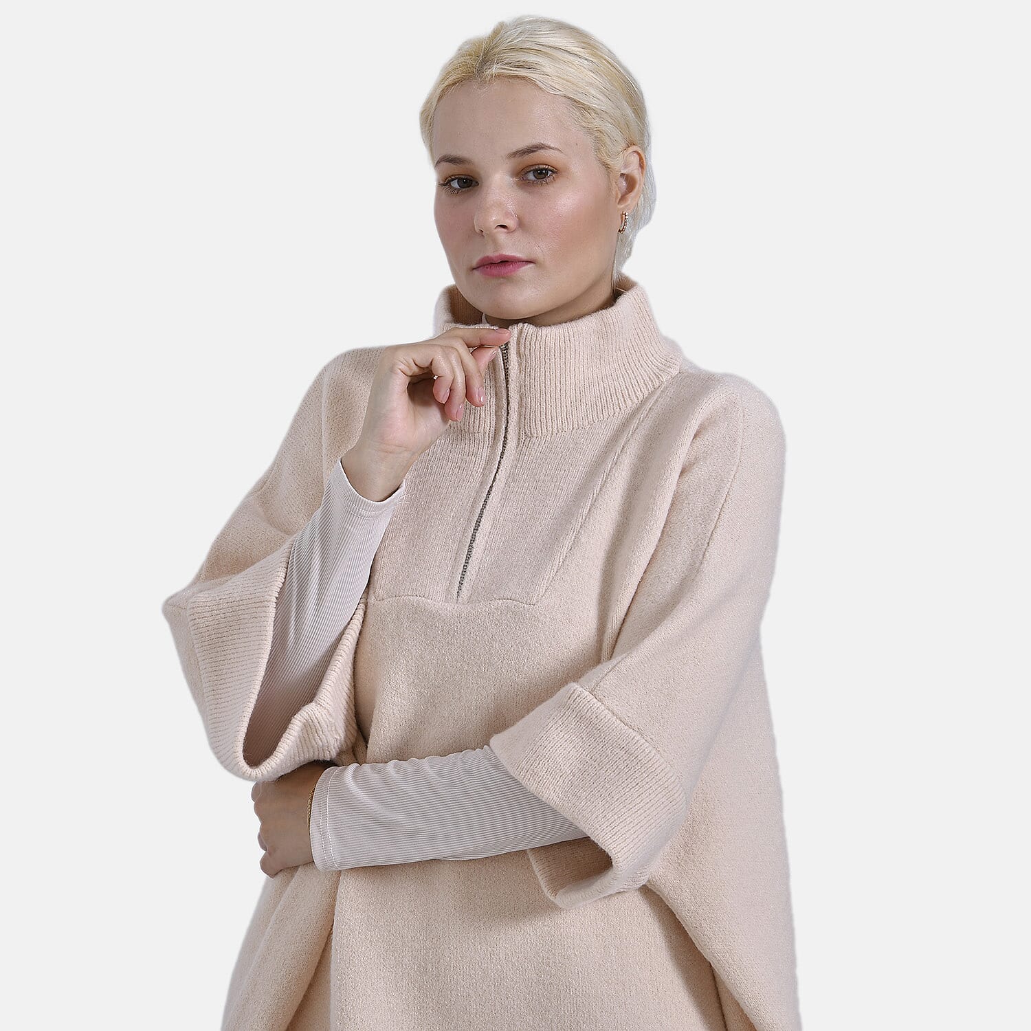 Tamsy Turtle-Neck Half Sleeves Jumper (Size - One Size) - Apricot