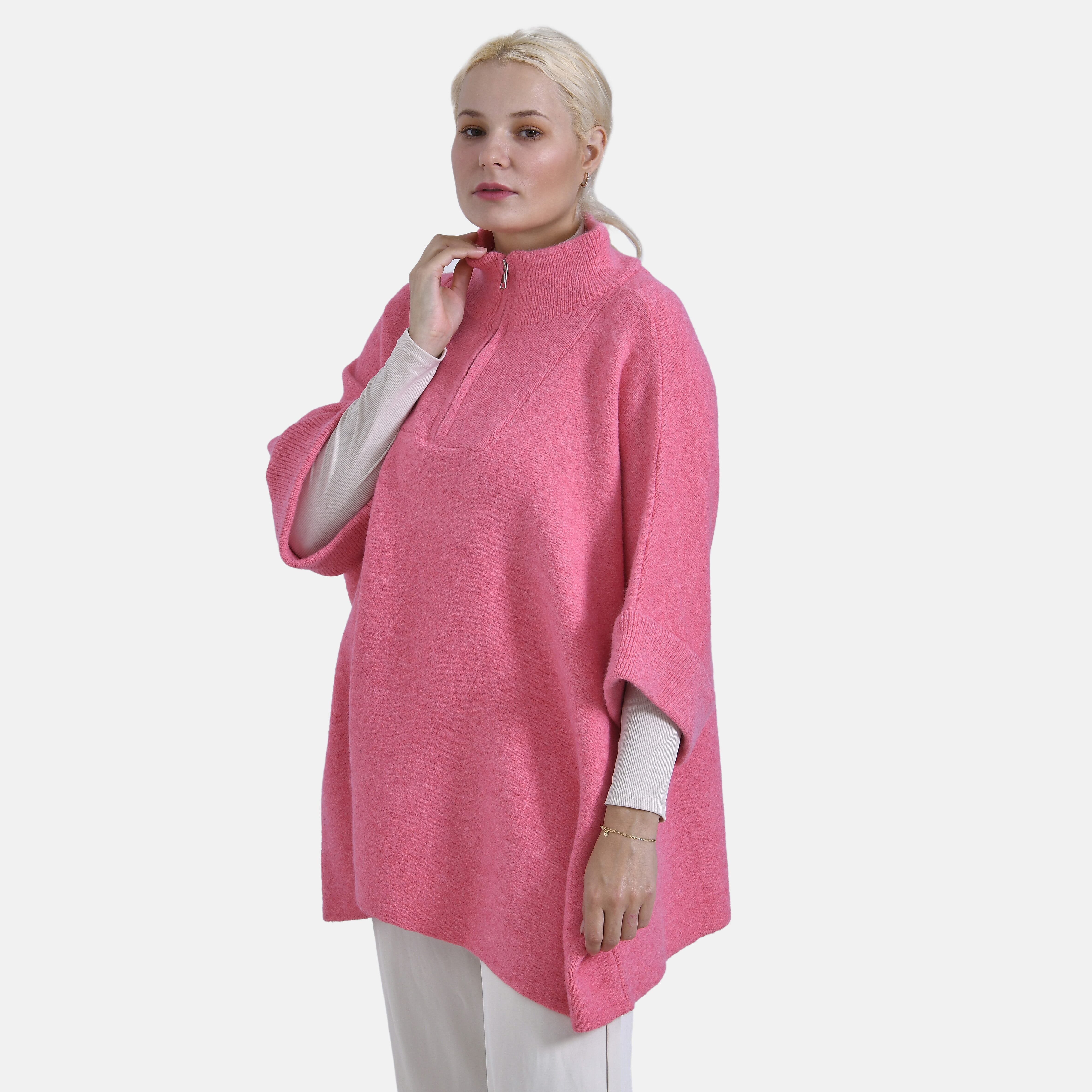 Tamsy Turtle-Neck Half Sleeves Jumper (Size - One Size) - Pink