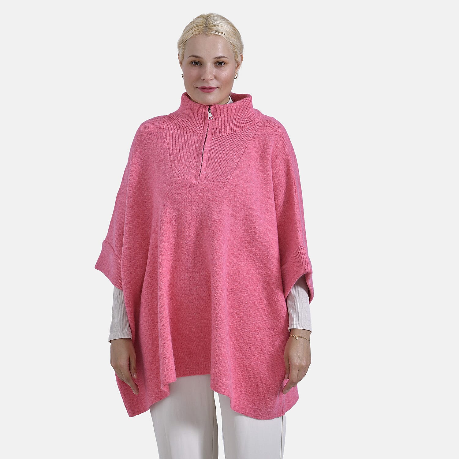 Tamsy Turtle-Neck Half Sleeves Jumper (Size - One Size) - Pink