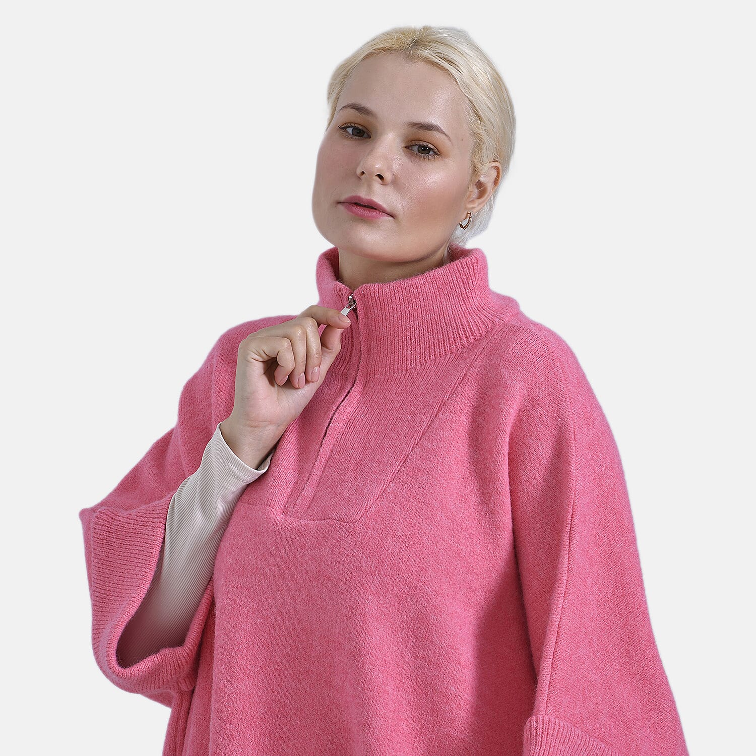 Tamsy Turtle-Neck Half Sleeves Jumper (Size - One Size) - Pink