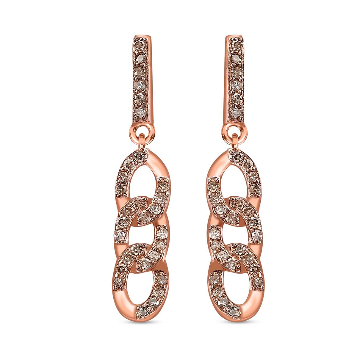 Champagne Diamond Earring with Push Back in 18K Vermeil Rose Gold Plated Sterling Silver 0.25 Ct