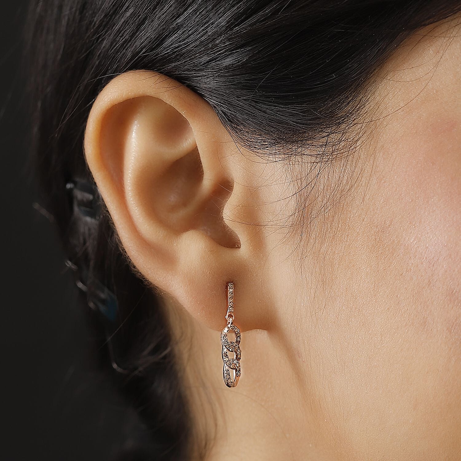 Champagne Diamond Earring with Push Back in 18K Vermeil Rose Gold Plated Sterling Silver 0.25 Ct