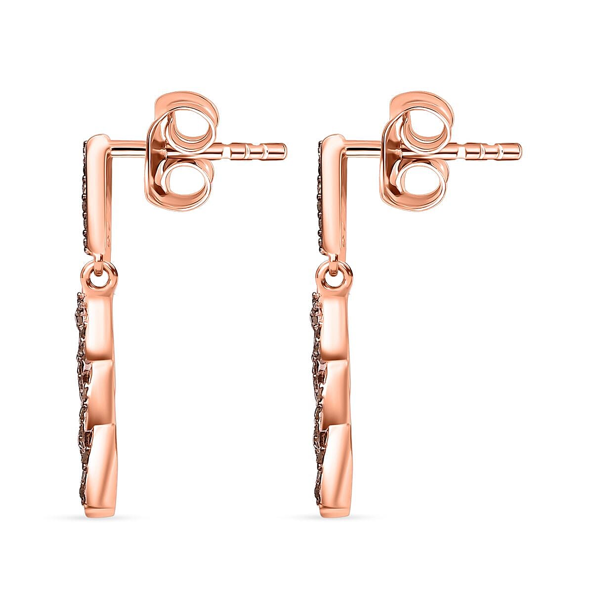 Champagne Diamond Earring with Push Back in 18K Vermeil Rose Gold Plated Sterling Silver 0.25 Ct