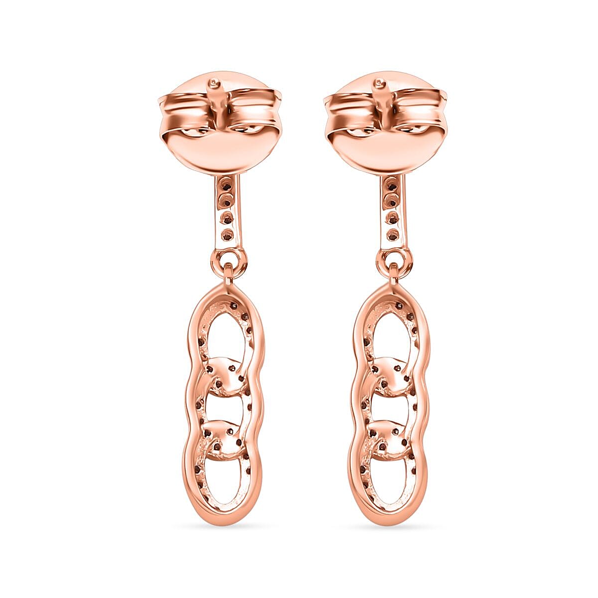 Champagne Diamond Earring with Push Back in 18K Vermeil Rose Gold Plated Sterling Silver 0.25 Ct