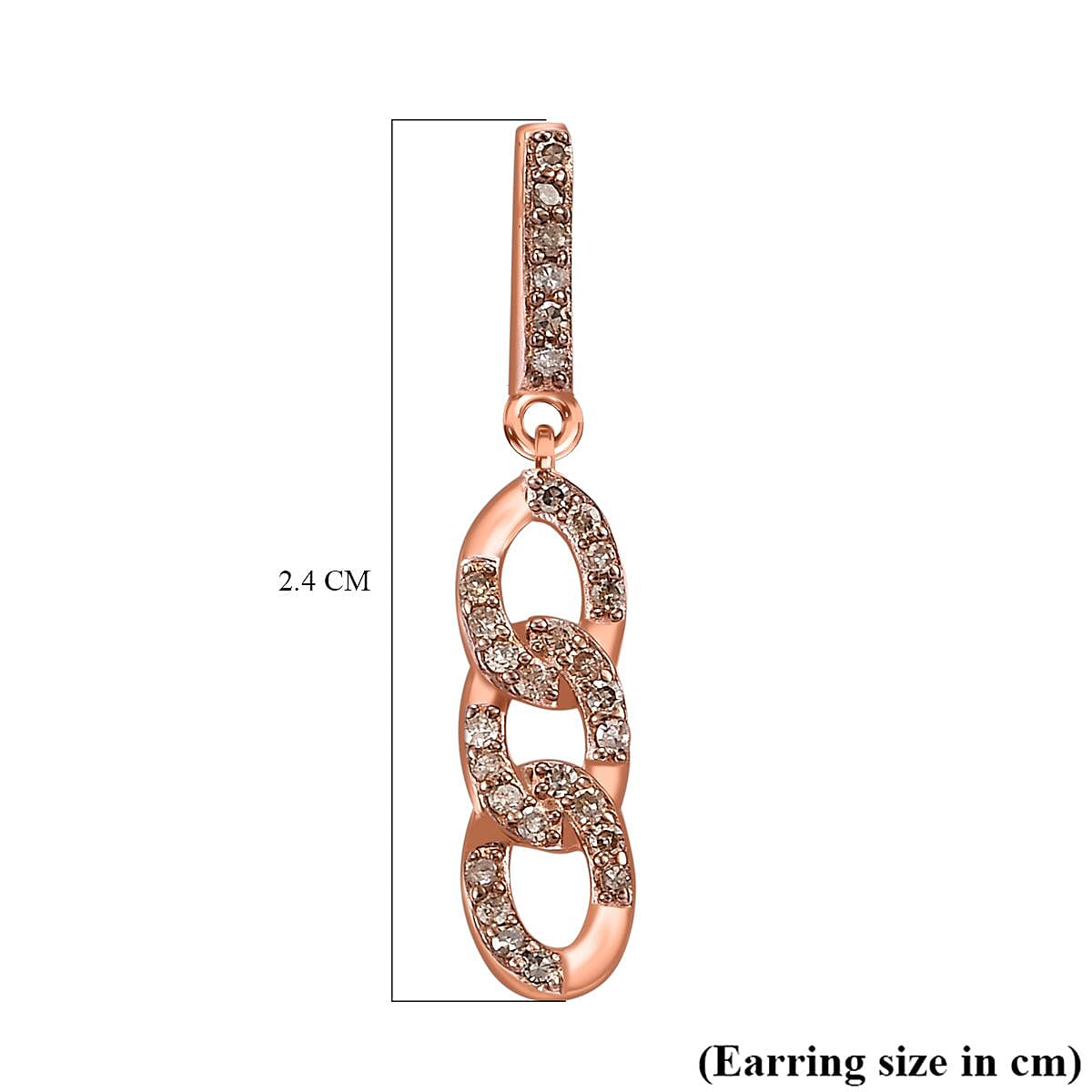 Champagne Diamond Earring with Push Back in 18K Vermeil Rose Gold Plated Sterling Silver 0.25 Ct
