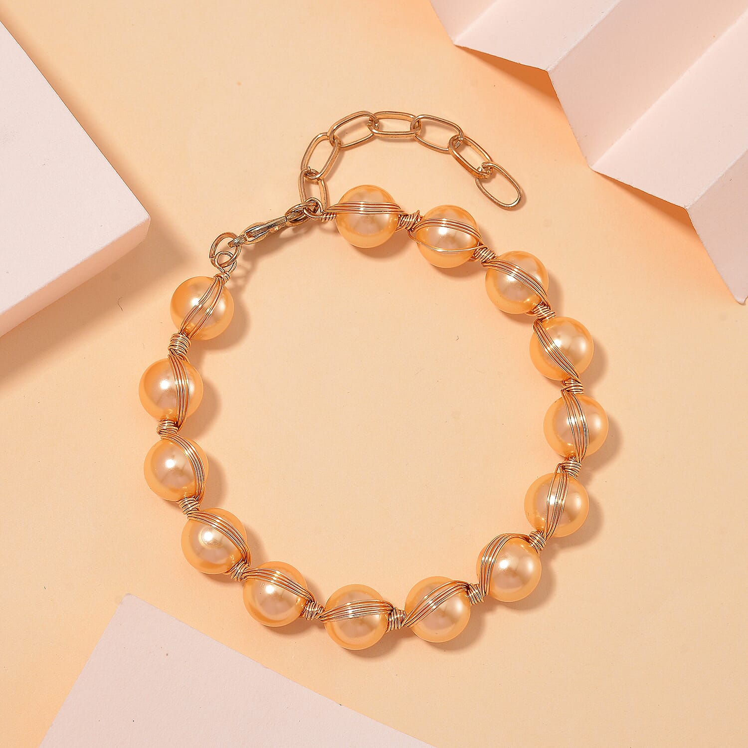 Golden Shell Pearl Bracelet (Size - 7-2 Ext) in Yellow Gold Tone 100.00 Ct.