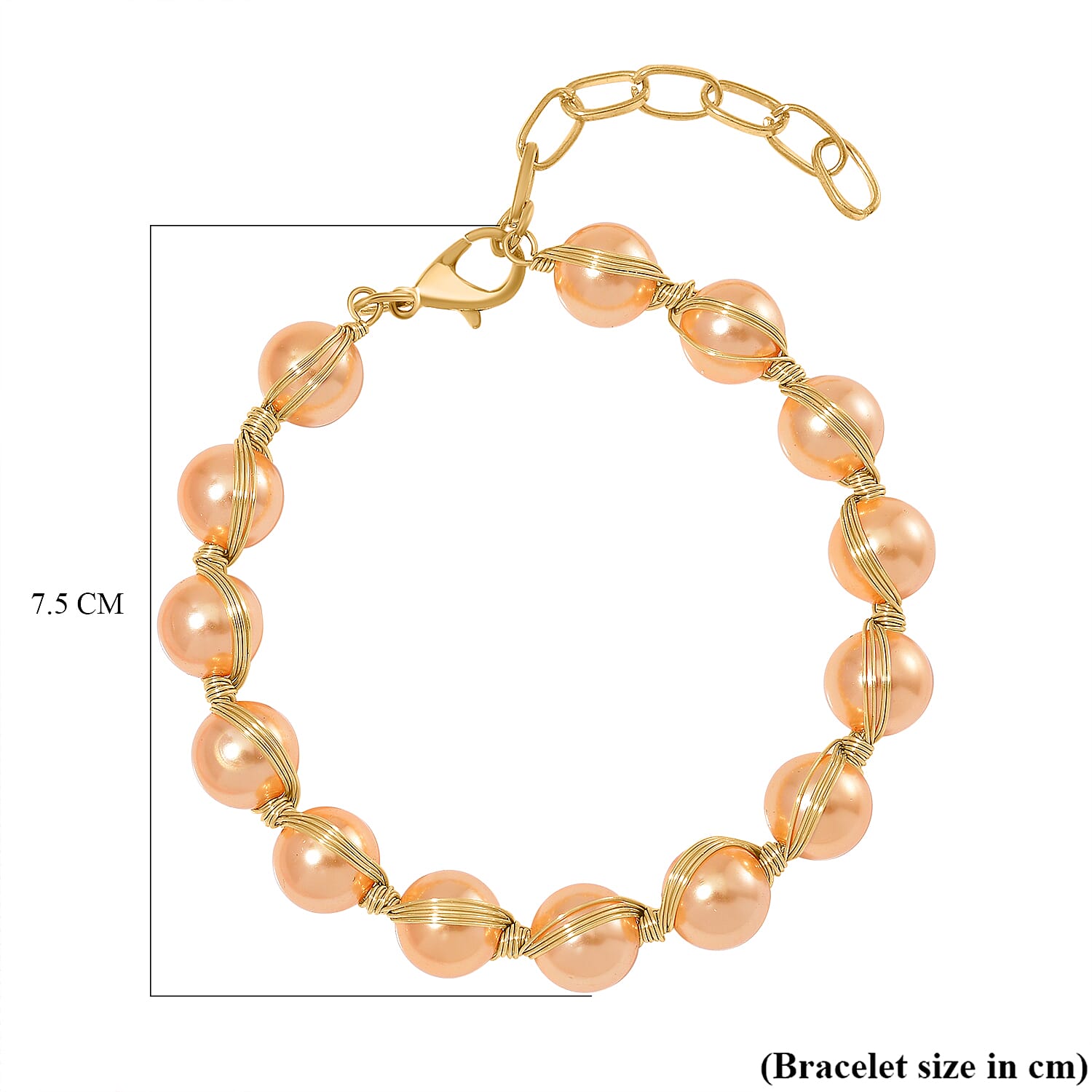 Golden Shell Pearl Bracelet (Size - 7-2 Ext) in Yellow Gold Tone 100.00 Ct.