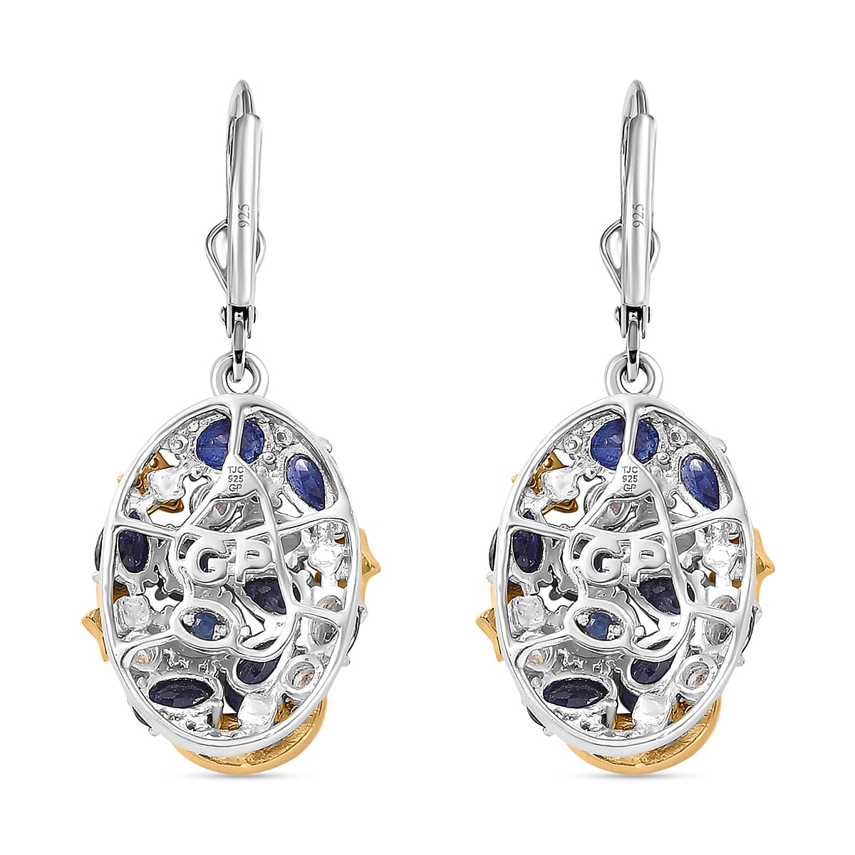 GP Star Moon Celestial Collection - Fissure Filled Blue Sapphire, Multi Gemstones Cluster Earring With Lever Back in 18K Vermeil Yellow Gold & Rodium Overlay Sterling Silver 7.90 Ct. GP Star Moon Celestial Collection - Fissure Filled Blue Sapphire, Multi Gemstones Cluster Earring With Lever Back in 18K Vermeil Yellow Gold & Rodium Overlay Sterling Silver 7.90 Ct.