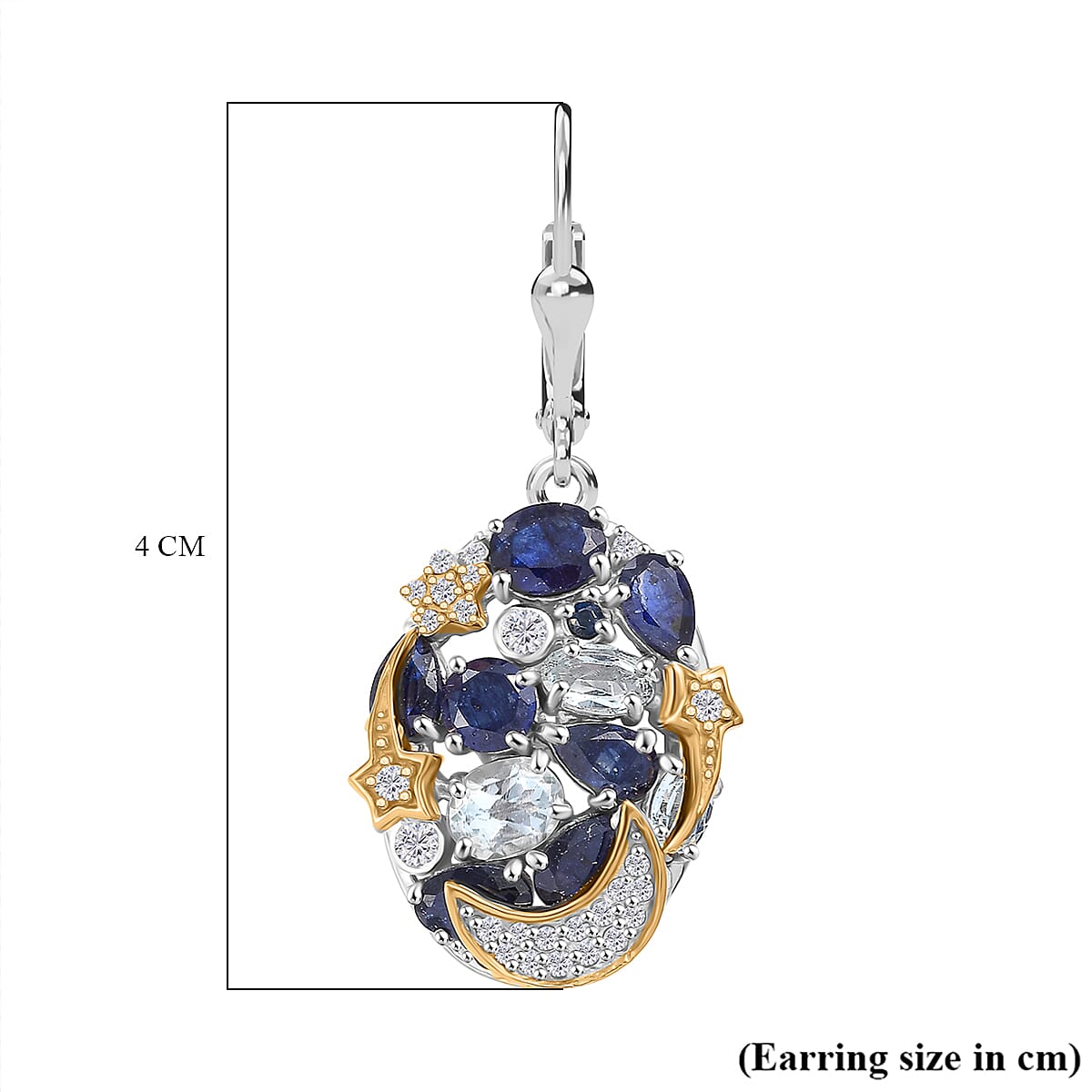 GP Star Moon Celestial Collection - Fissure Filled Blue Sapphire, Multi Gemstones Cluster Earring With Lever Back in 18K Vermeil Yellow Gold & Rodium Overlay Sterling Silver 7.90 Ct. GP Star Moon Celestial Collection - Fissure Filled Blue Sapphire, Multi Gemstones Cluster Earring With Lever Back in 18K Vermeil Yellow Gold & Rodium Overlay Sterling Silver 7.90 Ct.