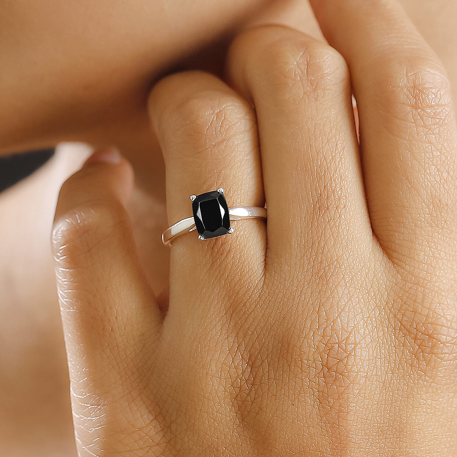 Natural Elite Shungite Solitaire Ring in Sterling Silver