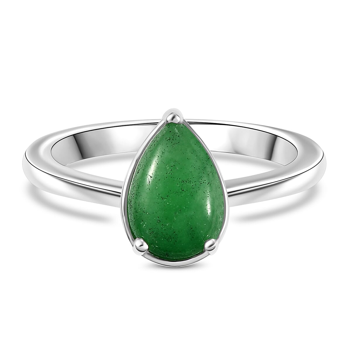 Green Jade Ring in Sterling Silver 1.76 Ct.