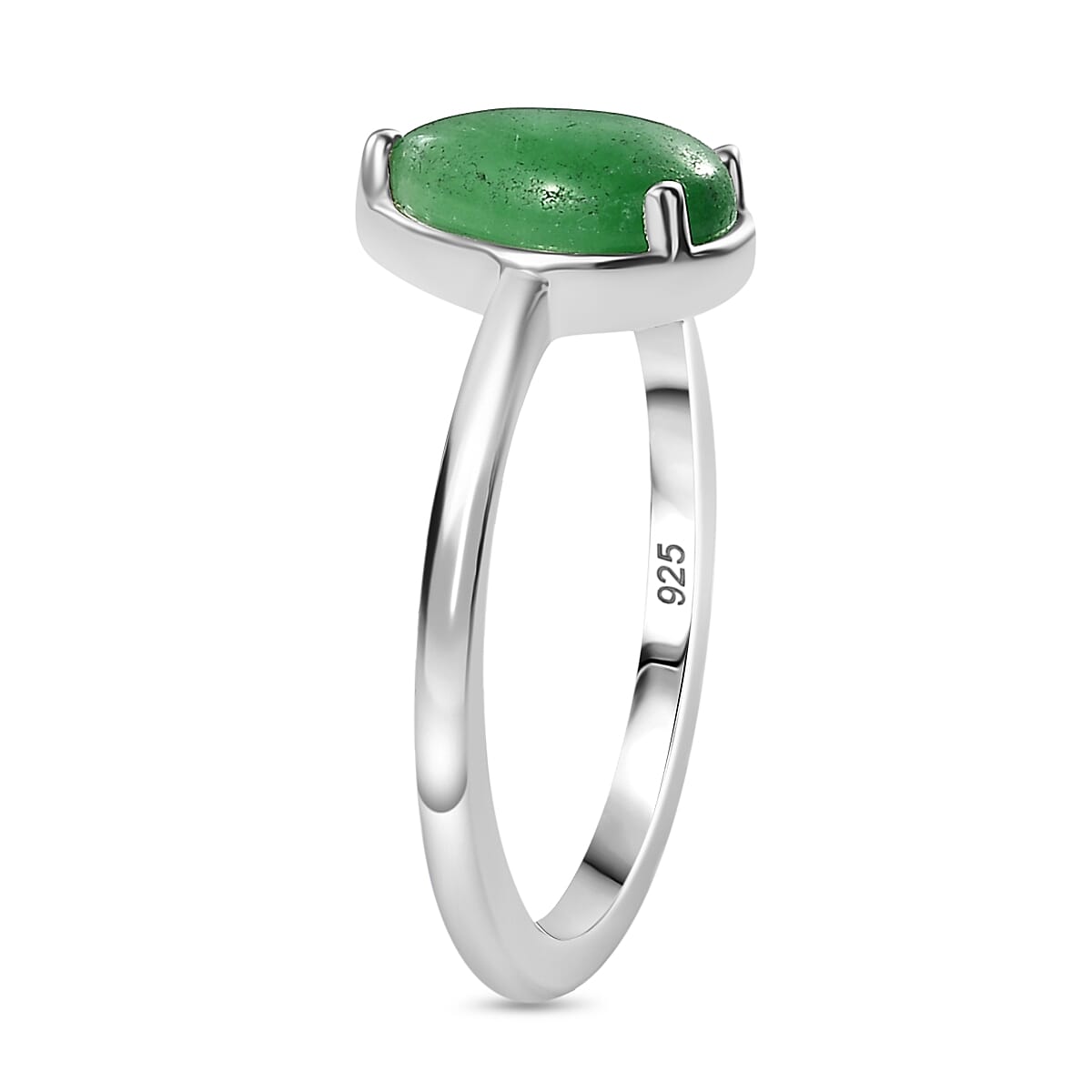 Green Jade Ring in Sterling Silver 1.76 Ct.