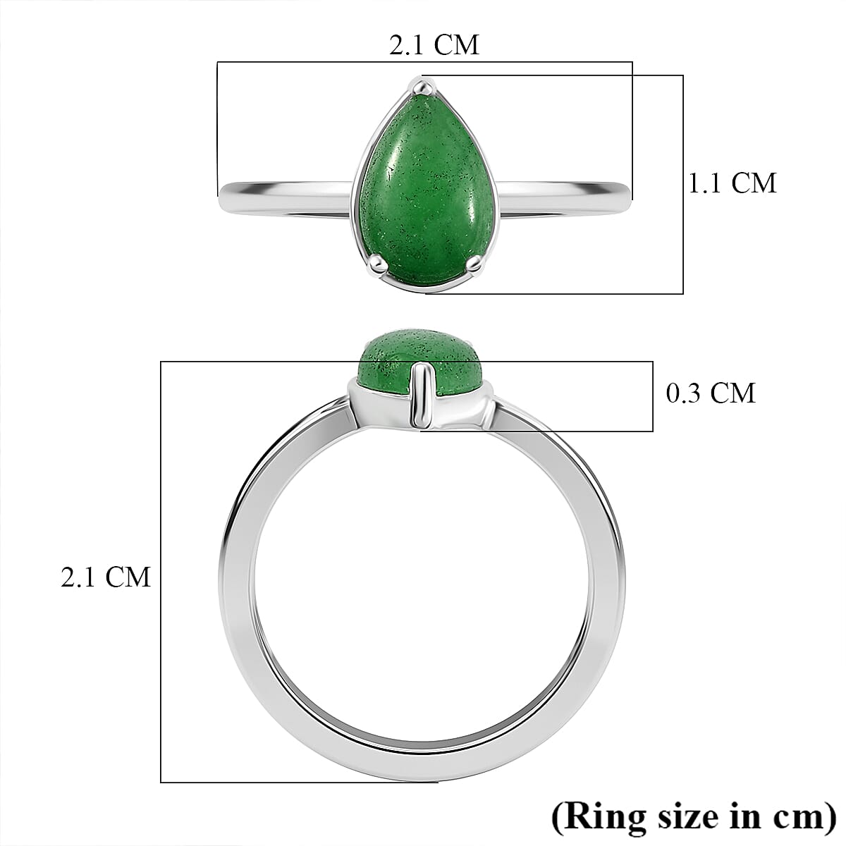 Green Jade Ring in Sterling Silver 1.76 Ct.