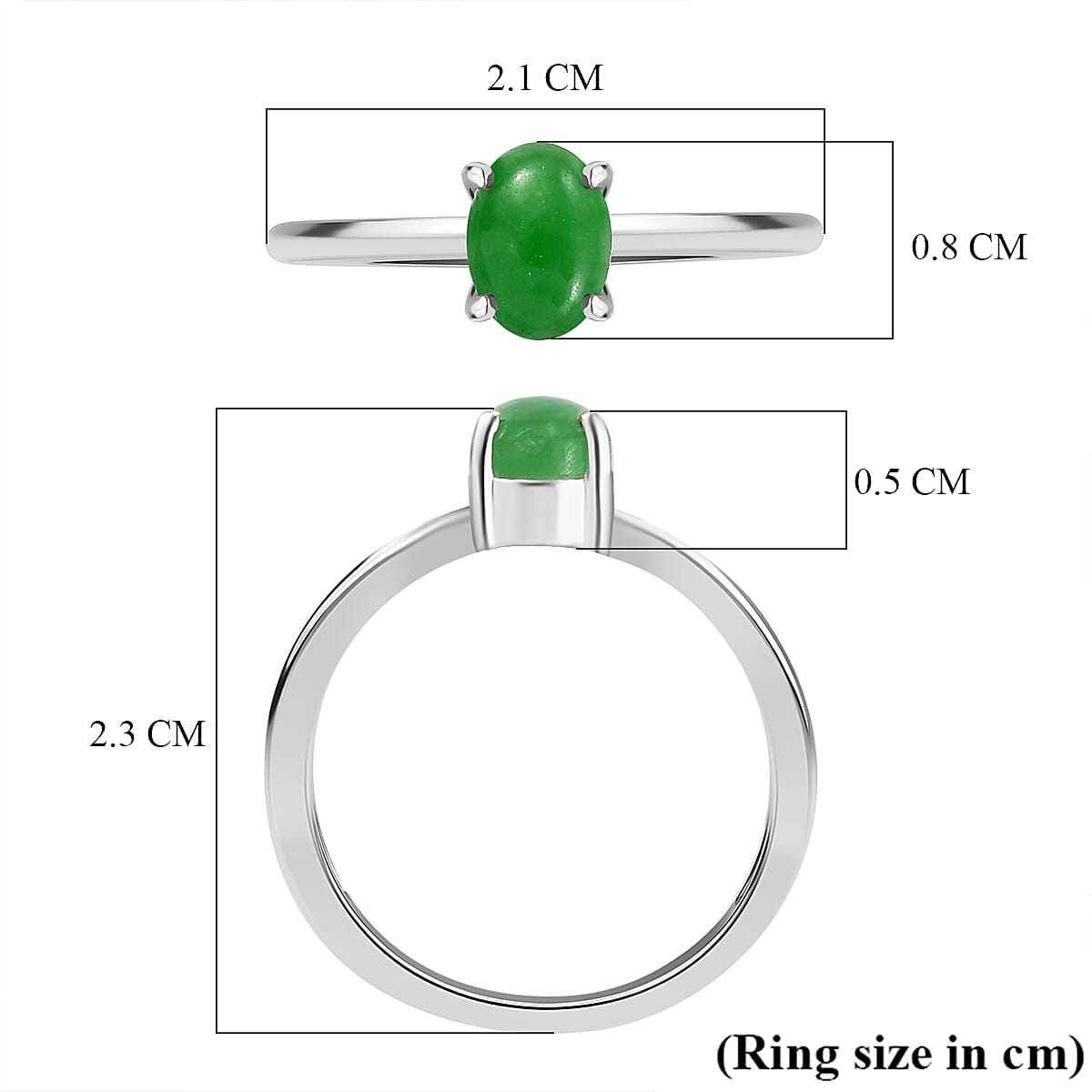 Green Jade Ring in Sterling Silver 1.04 Ct.