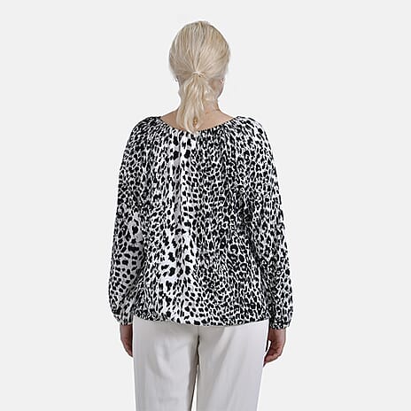 & Maisi Spots Pattern Balloon Sleeve Jersey Top (Size XL) - White Base & Black Pattern