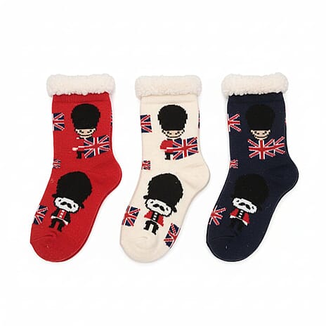 Set of 3 Lady Hutsocks London Sherpa Winter Socks - Navy, Blue & Grey