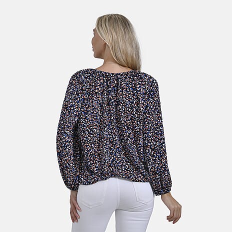 & Maisi Multi Pattern Jersey Balloon Top (Size M) - Navy