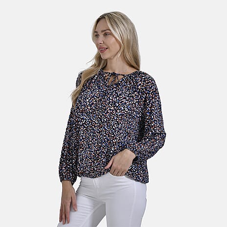& Maisi Multi Pattern Jersey Balloon Top (Size M) - Navy