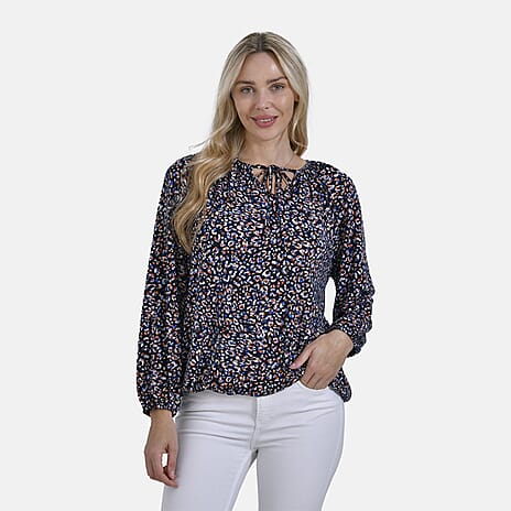 & Maisi Multi Pattern Jersey Balloon Top (Size M) - Navy