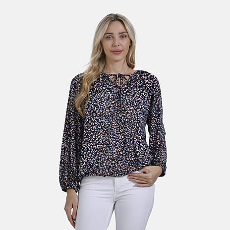 & Maisi Multi Pattern Jersey Balloon Top (Size XXL) - Navy