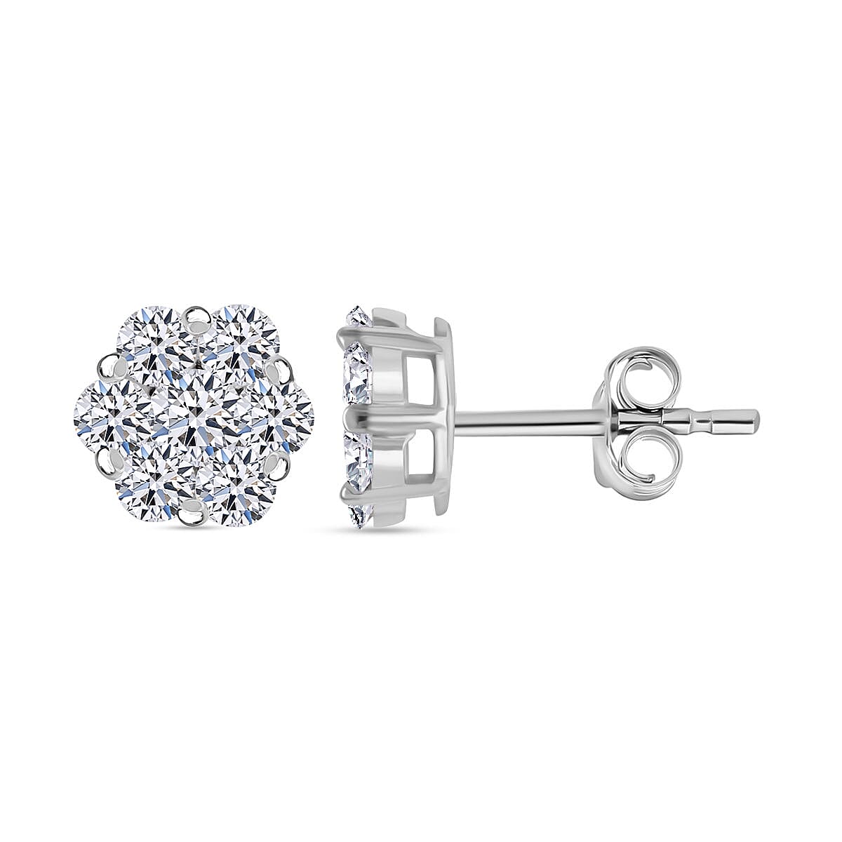 Moissanite Solitaire Stud Earrings in Platinum Overlay Sterling Silver ...