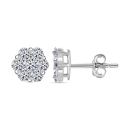 Moissanite Solitaire Stud Earrings in Platinum Overlay Sterling Silver