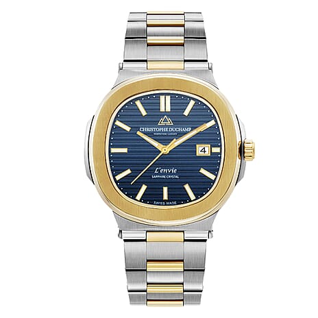 Christophe Duchamp Lenvie Champagne Dial Swiss Quartz Movt. 5 ATM WR Watch in Two- Tone Blue