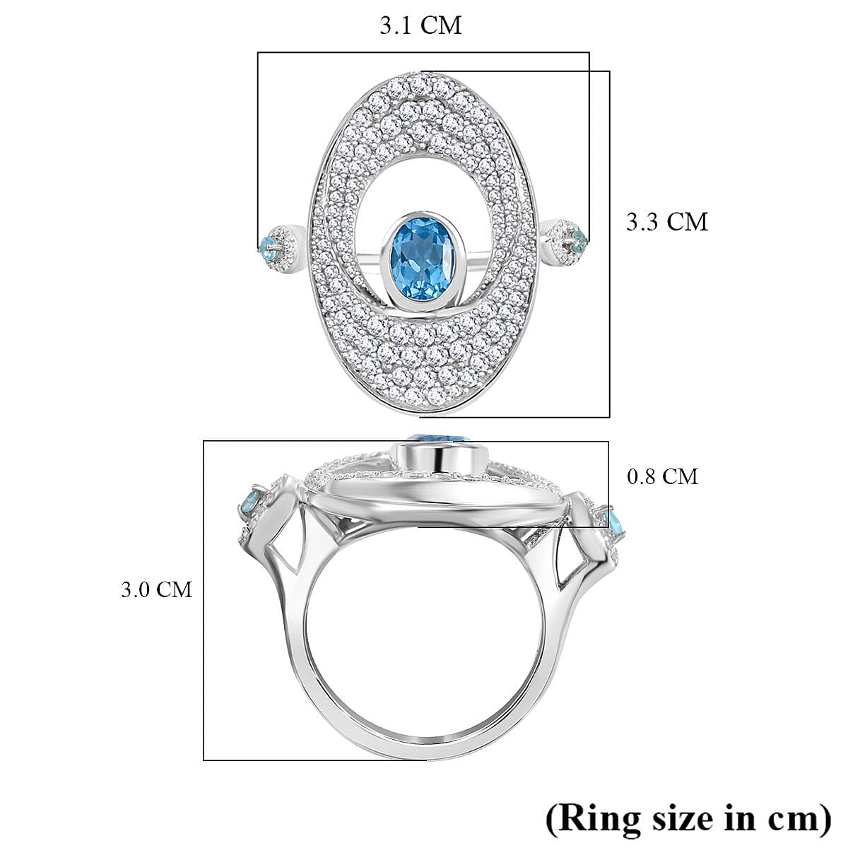 GP Celestial Collection - Swiss Blue Topaz, Blue Sapphire, Blue Apatite & White Zircon Ring in Rhodium Sterling Silver 4.87 Ct.