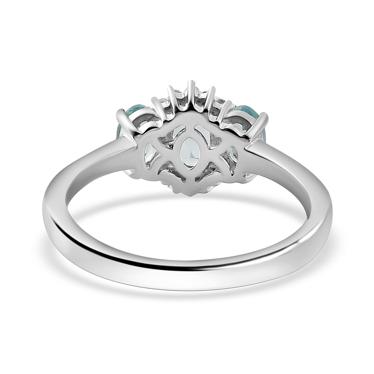 Lagoon Apatite & White Zircon Ring in Rhodium Overlay Sterling Silver 1.19 Ct. Lagoon Apatite & White Zircon Ring in Rhodium Overlay Sterling Silver 1.19 Ct.