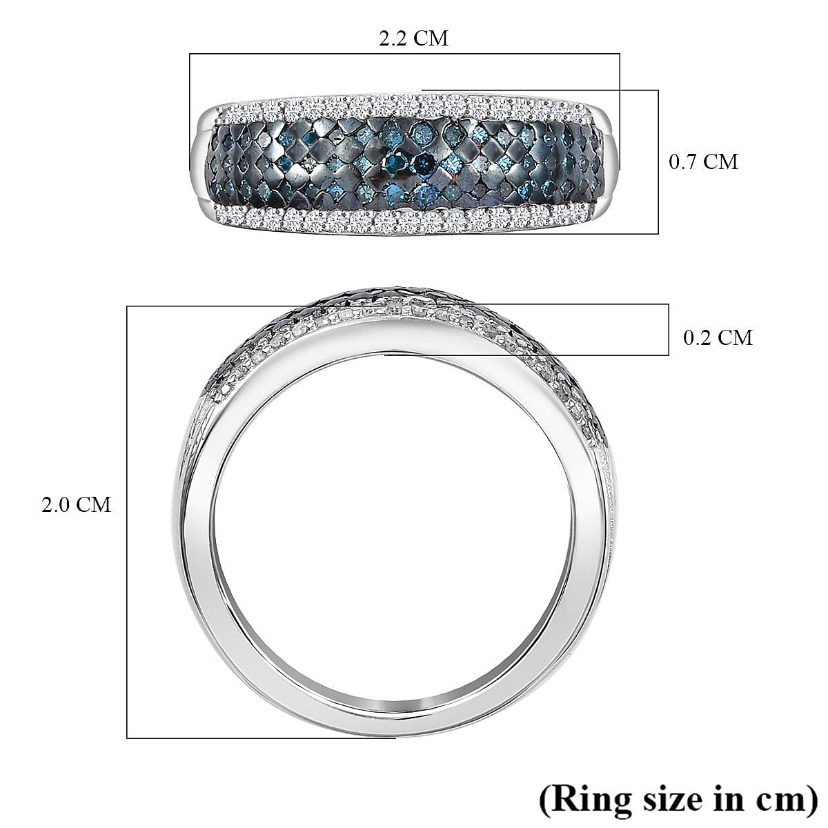 White Diamond & Blue Diamond Ring in Rhodium Overlay Sterling Silver 0.50 Ct. White Diamond & Blue Diamond Ring in Rhodium Overlay Sterling Silver 0.50 Ct.