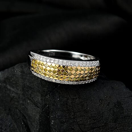 White Diamond & Yellow Diamond Ring in Rhodium Overlay Sterling Silver 0.50 Ct.