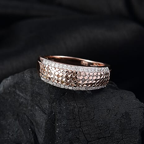 White Diamond & Champagne Diamond Ring in 18K Vermeil Rose Gold Plated Sterling Silver 0.50 Ct.