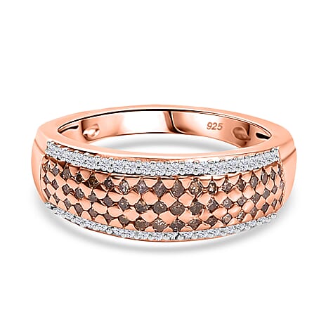 White Diamond & Champagne Diamond Ring in 18K Vermeil Rose Gold Plated Sterling Silver 0.50 Ct.