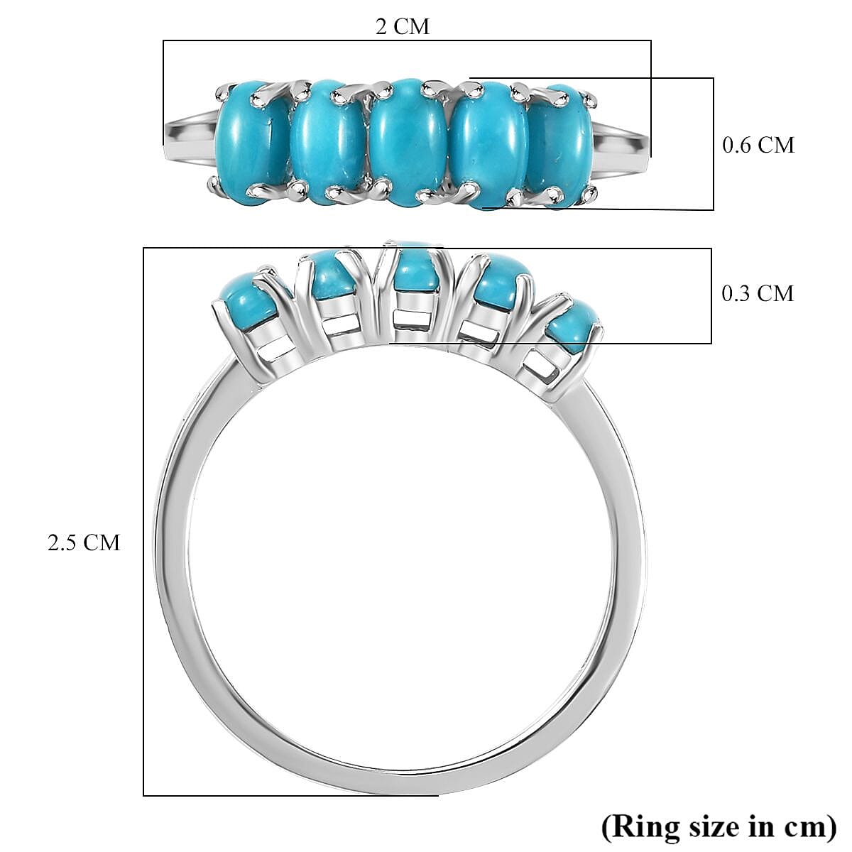 Sleeping Beauty Turquoise 5 Stone Ring in Sterling Silver 1.28 Ct. Sleeping Beauty Turquoise 5 Stone Ring in Sterling Silver 1.28 Ct.