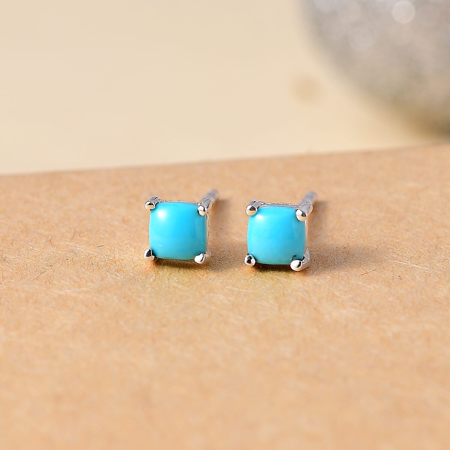 One Time Deal- Sleeping Beauty Turquoise Solitaire Stud Push Back Earring Sterling Silver