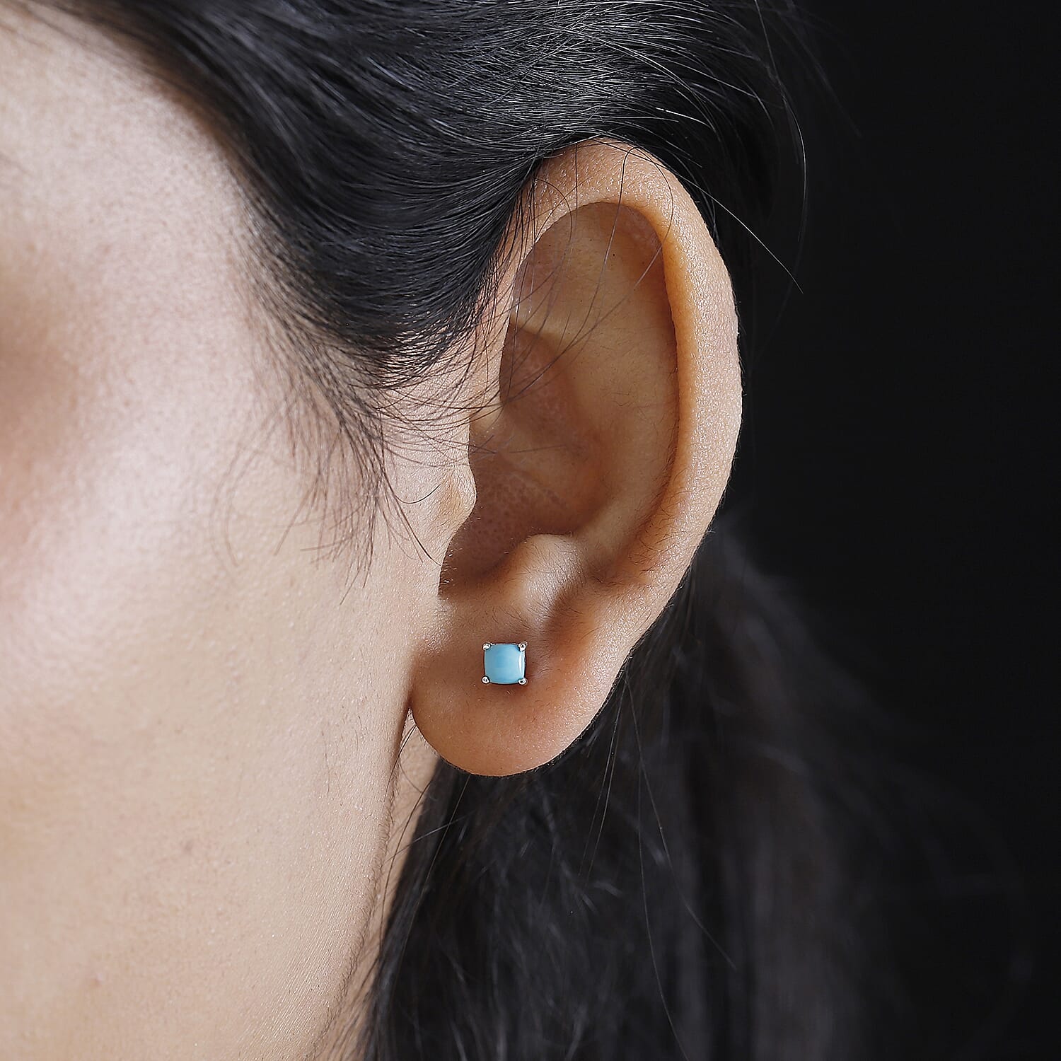 One Time Deal- Sleeping Beauty Turquoise Solitaire Stud Push Back Earring Sterling Silver