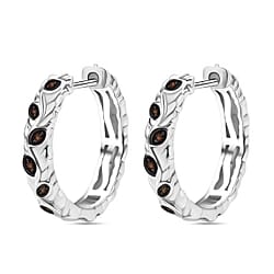 White Diamond J Hoop Half Hoop Earring with Clasp in Rhodium Overlay Sterling Silver