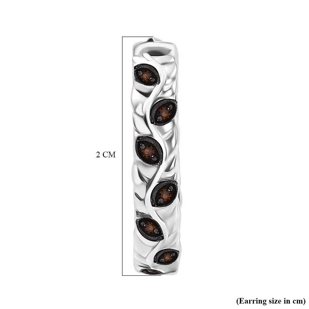 Red Diamond J Hoop Half Hoop Earring with Clasp in Rhodium Overlay Sterling Silver 0.15 Ct.