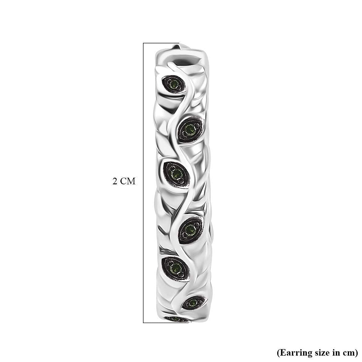 Green Diamond J Hoop Half Hoop Earring with Clasp in Rhodium Overlay Sterling Silver 0.15 Ct.