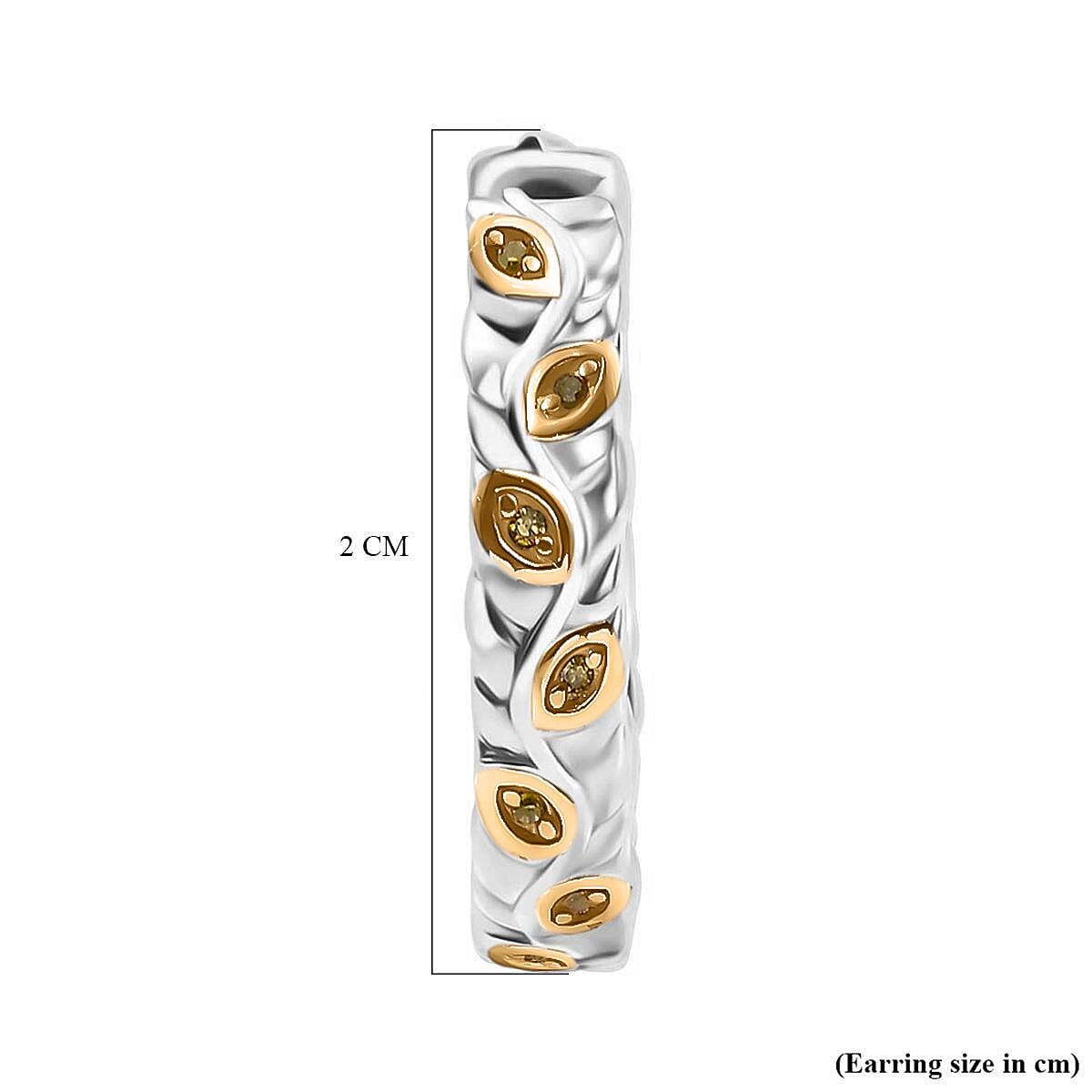 Yellow Diamond J Hoop Half Hoop Earring with Clasp in Rhodium Overlay Sterling Silver 0.15 Ct.