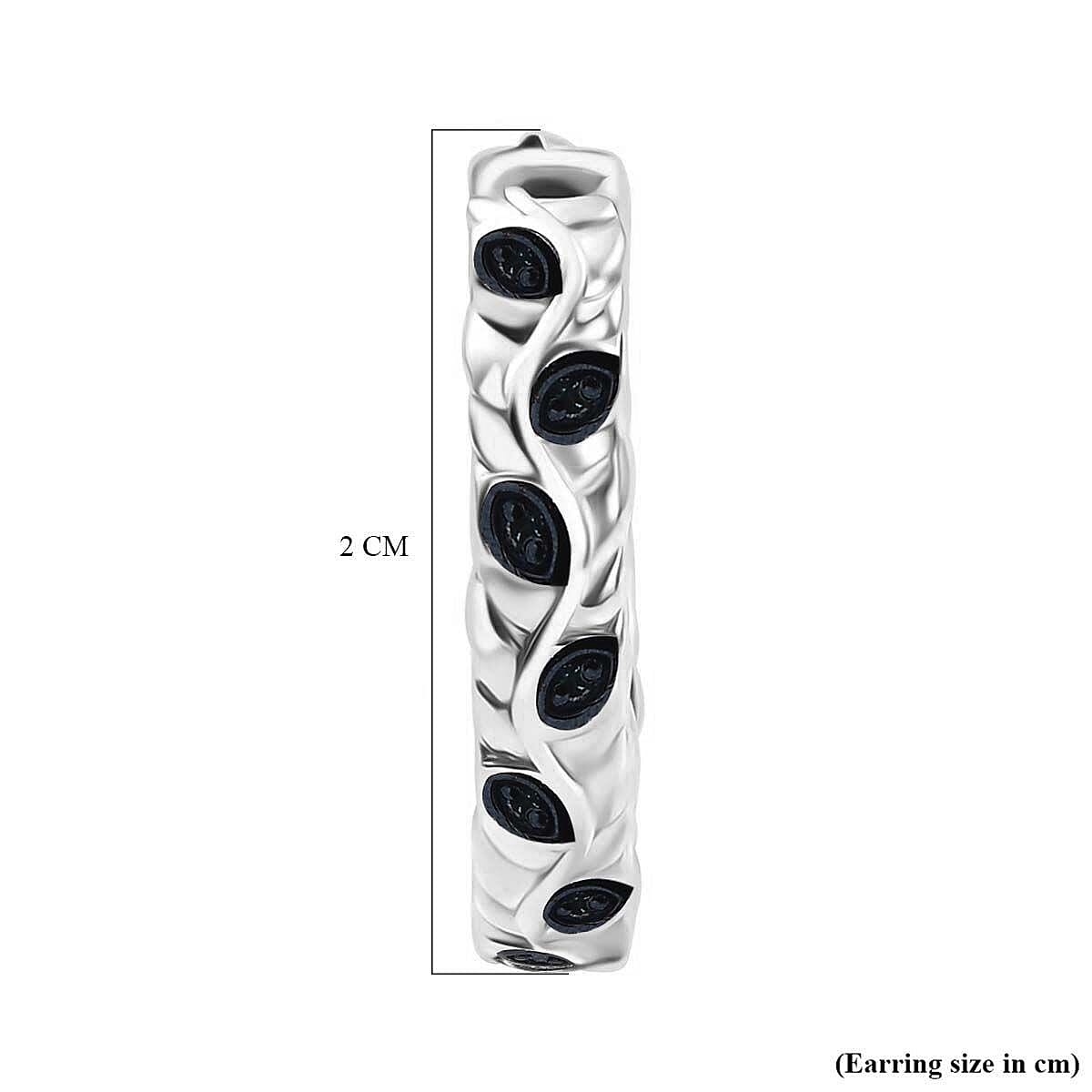 Blue Diamond J Hoop Half Hoop Earring with Clasp in Rhodium Overlay Sterling Silver 0.15 Ct.