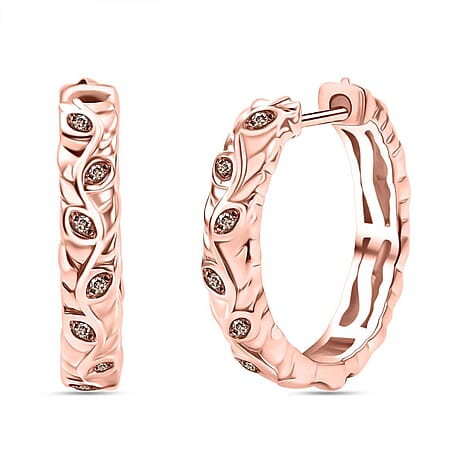 Champagne Diamond J Hoop Half Hoop Earring with Clasp in 18K Vermeil Rose Gold Plated Sterling Silver 0.15 Ct.