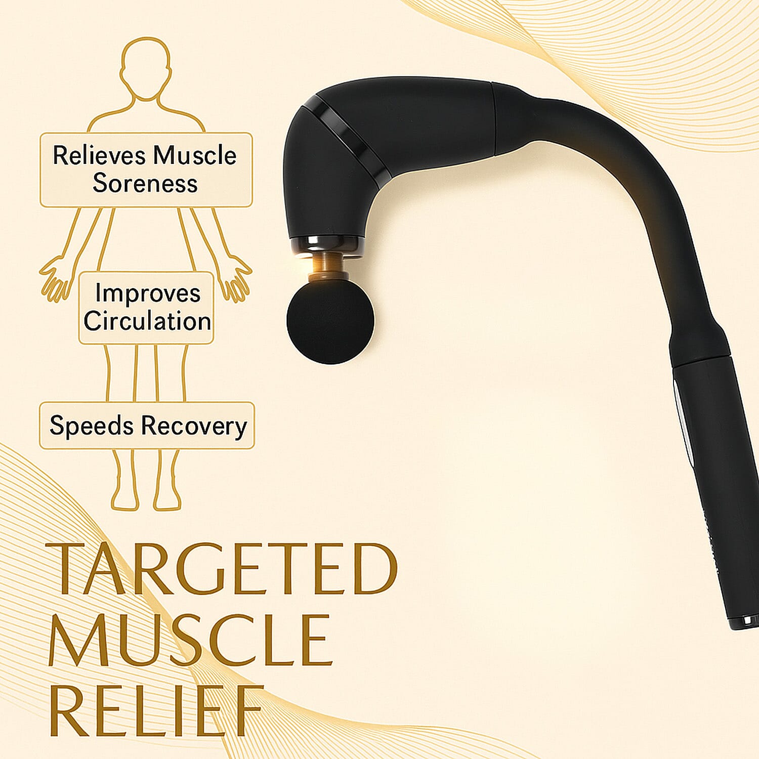 Soulsmart Handheld Percussion Massage Gun with 4 Attachments for Muscle Relaxation - Black