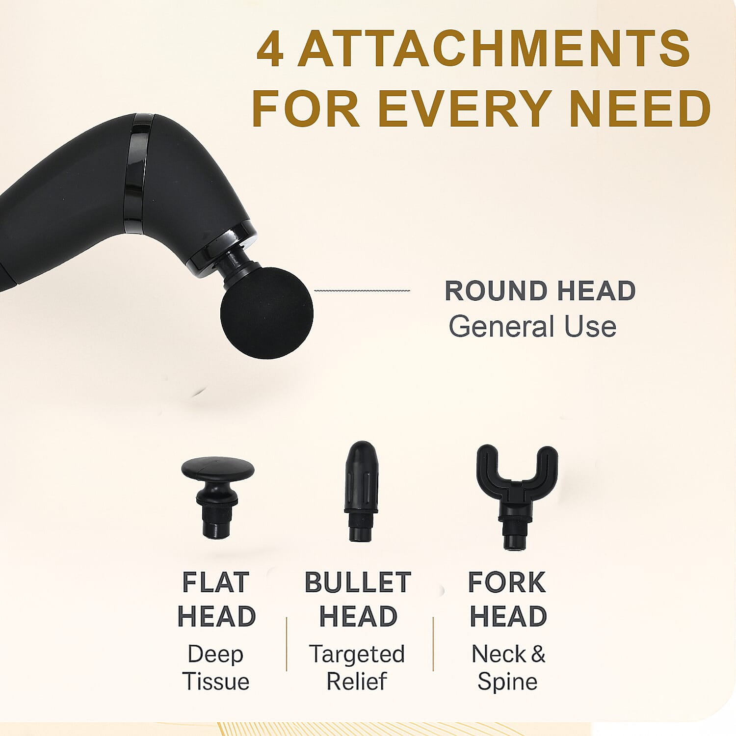 Soulsmart Handheld Percussion Massage Gun with 4 Attachments for Muscle Relaxation - Black