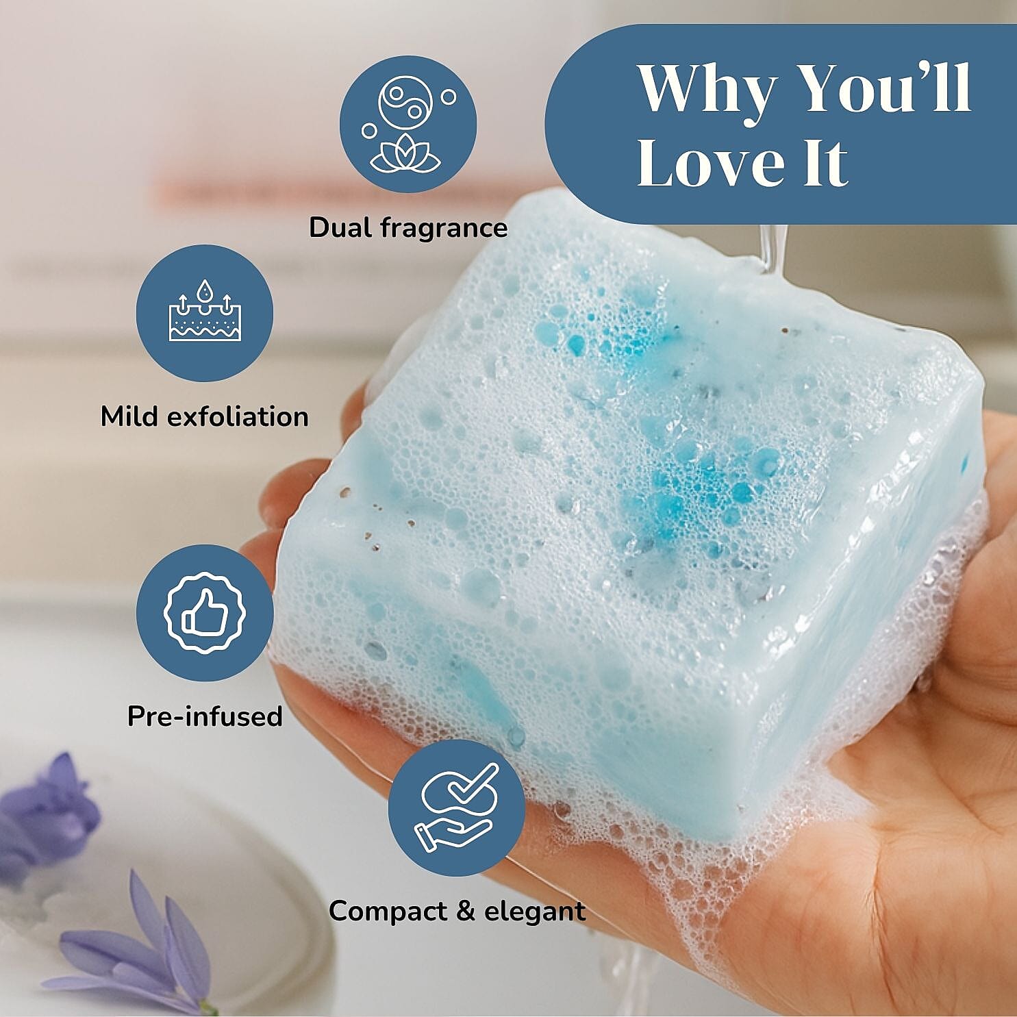 Marigold & Lotus Set of 2 Gentle Clean Scented Soap & Sponge - Sea Salt & Wild Bluebell