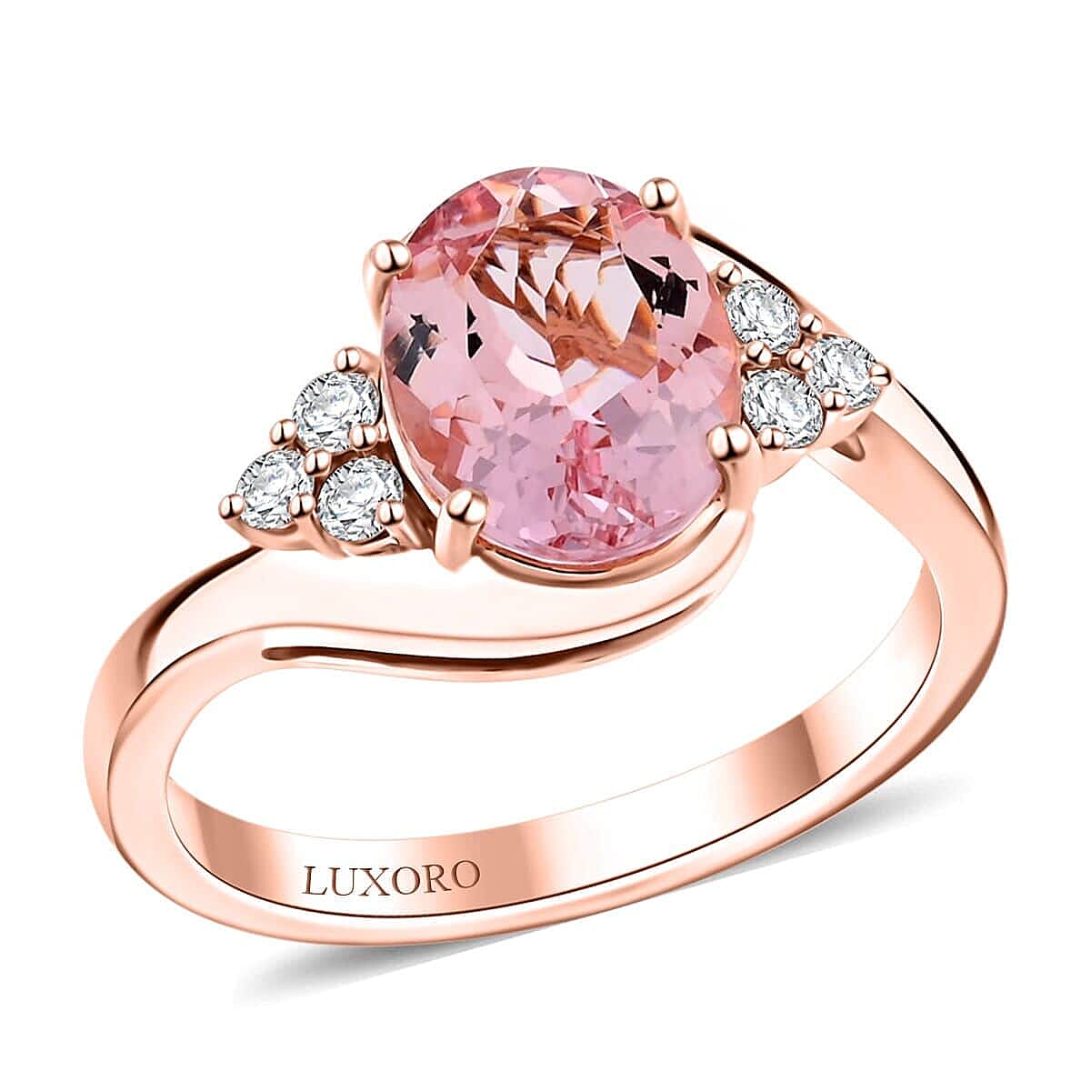 Luxoro  10K Rose Gold  AAA   Pink Morganite ,  White Diamond  I2 Ring 2.25 ct,  Gold Wt. 3.67 Gms  2.250  Ct.