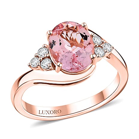 Luxoro  10K Rose Gold  AAA   Pink Morganite ,  White Diamond  I2 Ring 2.25 ct,  Gold Wt. 3.67 Gms  2.250  Ct.
