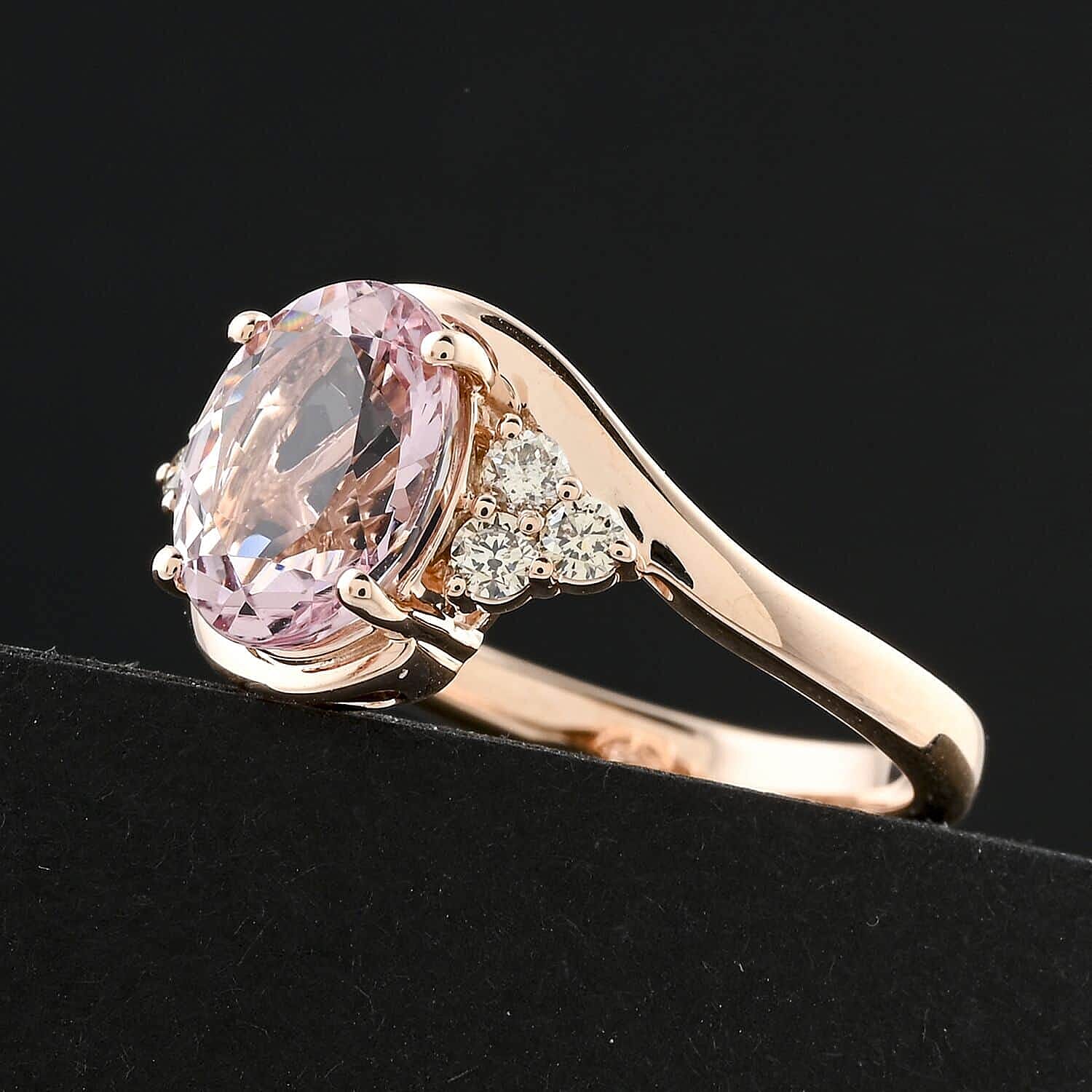 Luxoro  10K Rose Gold  AAA   Pink Morganite ,  White Diamond  I2 Ring 2.25 ct,  Gold Wt. 3.67 Gms  2.250  Ct.