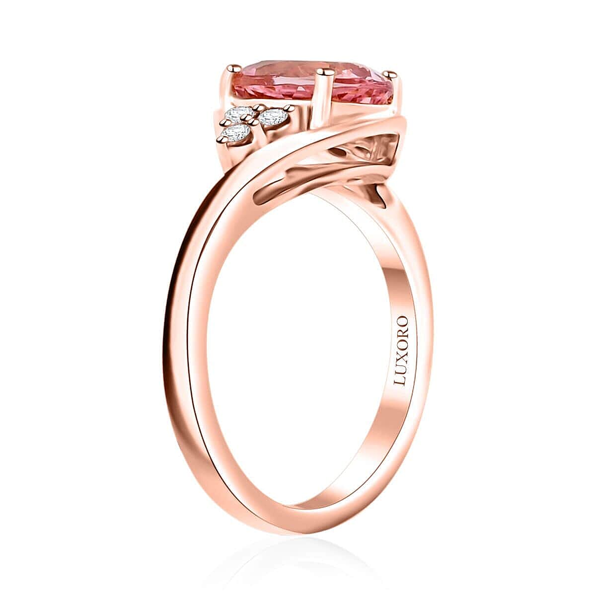 Luxoro  10K Rose Gold  AAA   Pink Morganite ,  White Diamond  I2 Ring 2.25 ct,  Gold Wt. 3.67 Gms  2.250  Ct.