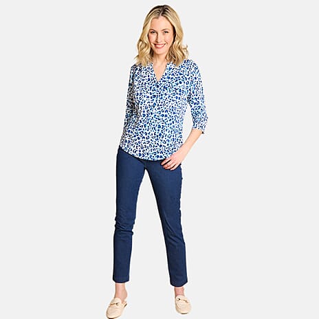 Emreco 3-4 Sleeve Animal Printed Mandarin Collar Blouse (Size 18) - Blue & White